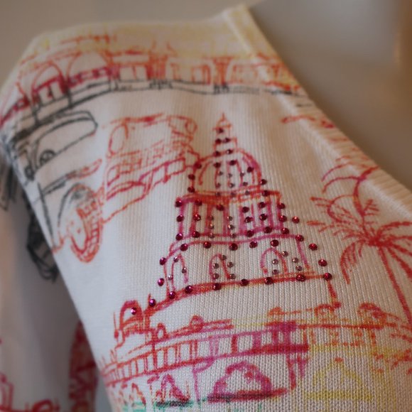 Womens Leo & Ugo White Multicolor V-Neck Print Design Sweater 2 US/M * - Picture 4 of 12